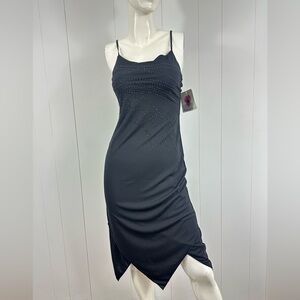 NEW VTG Heart And Soul Dress Womens Sz S Black Beaded Hanky Hem Y2K Whimsigoth